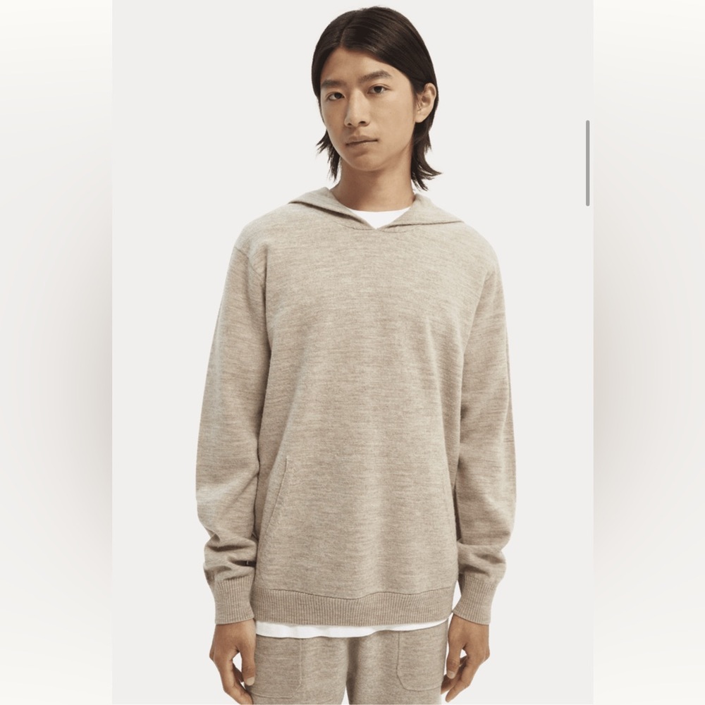 Scotch & Soda Mens Wool Beige Hoodie Sweatshirt Size Large